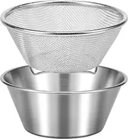 Stainless Steel Colander Set for Draining Rice, Perforated Mesh Mini Colander with Bowl Versatile Strainer Bowl Set with Bottom Bracket for Washing Fruit Vegetables (Silver)
