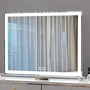 Large Vanity Mirror with Lights, 72x56.2cm Hollywood Makeup Mirror with LED Light Strip, Desk Mirror/Wall Mirror with 10x Magnifying Mirror, 3 Light Modes, Smart Touch Control, Silver