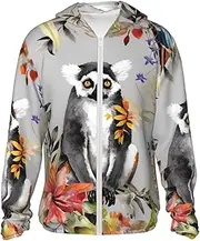 [JHLMN] UPF 50+ Sun Protection Hoodie Jacket Full Zip Long Sleeve Sun Shirt Animals Lemur Flowers Pattern Fishing Shirt