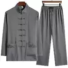 Chinese Style Hanfu 2Pc Set Spring Cotton Linen Tang Suit Men Long-Sleeved Set