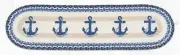 Braided Jute Hand Stenciled Oval Table Runner. Earth Rugs. NAVY ANCHOR. 13"X48"