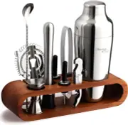 Bartender Kit: 10-Piece Bar Tool Set with Mahogany Stand | Perfect Home Bartendi
