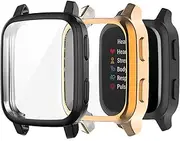 HEYUS [2 Pack] Protective Case for Garmin Venu SQ 2 / Venu SQ/Music, Soft TPU Screen Protector Cover All-Around Protective Screen Cover (Black+Rose Gold)