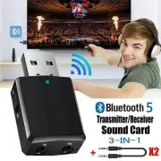 Wireless Bluetooth 5.0 Audio Transmitter/Receiver Adapter 3in1 USB For TV/PC/Car
