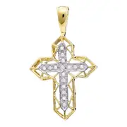 10k Yellow Gold Round Diamond Two-tone Cross Religious Pendant 1/8 Cttw