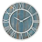 18" Coastal Wall Clock - Metal & Solid Wood Noiseless 18-inch Coastal Blue