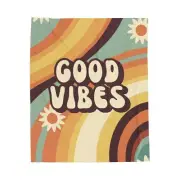 Good Vibes Groovy 70s Retro Graphic Velveteen Plush Blanket