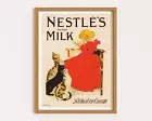 Vintage Poster Food Poster Nestle Milk Ad Poster Girl and Cats Poster