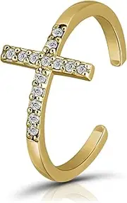 [Hoops & Loops] Sterling Silver Cubic Zirconia Sideways Cross Toe Ring