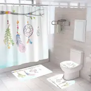 4 Pcs Shower Curtain Set Bath Mat U Shape and Toilet Lid Cover Mat with 12 Hooks 71" x 71"-A4