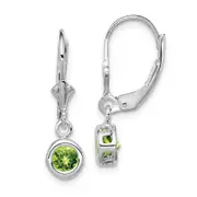 Sterling Silver Rhodium Plated 5mm Round Peridot Leverback Earrings