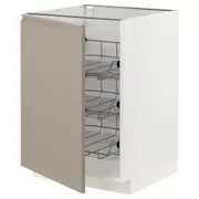 METOD base cabinet with wire baskets, white/Upplöv matt dark beige, 60x60x80 cm