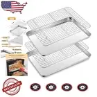 2-Piece Stainless Steel Half Sheet Baking Pan Set with Cooling Racks - 17.7"x13"