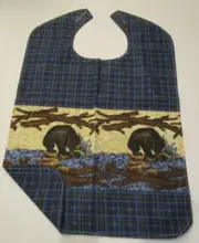 FISHING BEARS Adult Bib * Special Needs Seniors * Reversible to Plaid