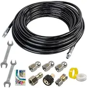 Xiny Tool Sewer Jetter Kit for Pressure Washer, 50 FT 1/4 Inch NPT Drain Cleaning Hose, Orifice 4.0 Button Nose and Rotating Sewer Jetting Nozzle, 4000 PSI