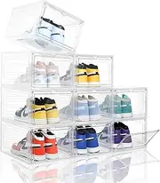 [Attelite] Clear Shoe Box,Set of 8,Stackable Plastic Shoe Box with Clear Door, As Shoe Storage Box and Drop Front Shoe Box,For Display Sneakers,Easy Assembly,Fit up to US Size 12(13.4”x 10.6”x 7.4”)