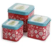 The Pioneer Woman Holiday Cheer 3-Piece Canister Set Enameled Metal Nesting NEW