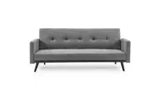 Sarantino Tufted Faux Linen 3-Seater Sofa Bed with Armrests - Light Grey
