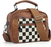 [Lushandy] Checkered Purse, Checkered Crossbody Bag with Top Handle Vintage Checkered Shoulder Bag Checkerboard Handbag