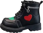 [JEUROT] Girls Ankle Boots Lace Up Side Zipper Combat Booties Warm Faux Fur Lined Winter Boot Shoes for Little Kids/Big Kids
