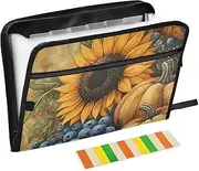 Quteprint 13 Pockets Expanding File Folder with Zipper Closure, Autumn Pumpkin Sunflowers Blueberries Accordion File Folder with Sticky Labels, Letter Size A4 Papers Expandable File Document Organizer