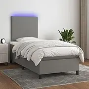 Bed Furniture Box Spring Bed with Mattress&LED Dark Grey 106x203 cm King Single Size Fabric