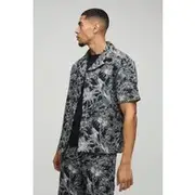 Mens Black Oversized Revere Tapestry Shirt