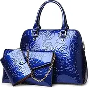 [QZUnique] Women's Shiny Patent PU Leather Top Handle Bag Tote Cross boday Bag Satchel