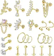 [Kakonia] Cartilage Earring Conch Piercing Jewelry Helix Earrings Tragus Earrings for Women 16G 20G 316 Surgical Stainless Steel Opal CZ Labret Jewelry Cartilage Stud