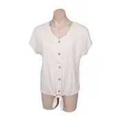 LEO & NICOLE Women's Tie-Front Short Sleeves Top - Perfectly Pale