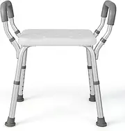 Costway Bath Chair Shower Bench w/Detachable Padded Arms, Anti-Slip Rubber Feet, 6-Level Height-Adjustable Bath Stool, Medical Shower Chair for Seniors, Disabled, Injured, Bathtub Stool, Easy Setup