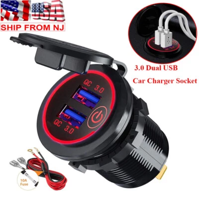 Car 12V USB Outlet Quick Charge Socket 3.0 Dual USB Power Outlet +Touch Switch (for: Ford)