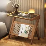 Rattan Side Table, Vintage End Table, Boho Nightstand Side Table, Small Coffe...