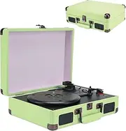 Retro 3 Speed Bluetooth Record Player Turntable with Built in Stereo Speakers 33/45/78 RPM Vinyl LP Suitcase Phonograph with AUX-in and USB Conversion Green