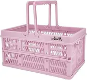 ZHJINGYU crates for storage,plastic baskets for organizing,collapsible shopping basket,foldable crate with Handles,collapsible storage crate,car basket,for Kitchen,Bathroom,Medicine.small,Pink