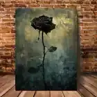 Gothic Black Rose With Golden Accent Wall Art Canvas Unframed/Framed