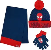 [Marvel] Spider-Man Kid’s Winter Hat Snow Gloves and Scarf for Boys and Toddlers 3 Pc Set Warm Pom-Pom Beanie with Accessories