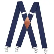 Suspenders for Men Vintage Bronze Snap Hooks Adjustable One Size Navy Blue