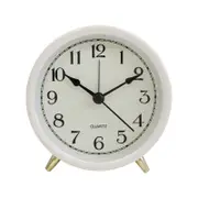 Round Metal Glass Raye 10.5cm Alarm Clock Bedside Analogue - Ivory