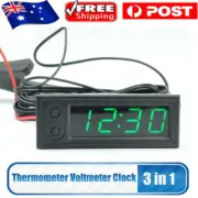 12V 3 In 1 Car Vehicle Thermometer Voltmeter Clock Time LED Digital Display Kit