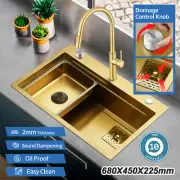 SUS304 Kitchen Sink Smart Drain Nano Gold Overflow Single Bowl Colander 68x45cm