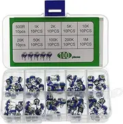 100Pcs Potentiometer Variable Resistors Kit 10 Types Value with Assorted Storage Box Portable Blue
