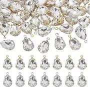 [HOBBIESAY] 2 Colours 60 Pieces Glass Teardrop Pendants Faceted Water Drop Pendant Oval Transparent Glass Crystal Dangling Pendant for Bracelets Necklaces Earrings Key Fob Hole: 1 mm, Brass, glass