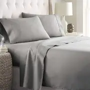 2000TC, 4 Pieces Bed Sheet Set, King Silver Gray