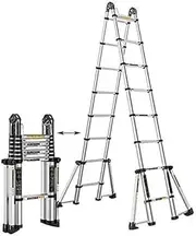 Ladders,Step Ladder 2-6M Extension Tall Ladder with Hooks and Non-Slip Mat Professional Aluminum Telescoping Ladder Construction Outdoor Load 150Kg,5M/16.4Ft