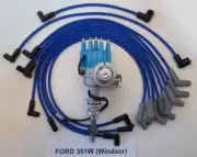 FORD 351W (351 Windsor) BLUE Small Cap HEI Distributor and 8mm SPARK PLUG WIRES