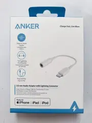 New OEM ANKER 5" PowerLine Lightning to 3.5mm Audio Adapter - White - Headphones