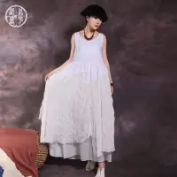 在飛比找Yahoo!奇摩拍賣優惠-白色 灰色 無袖 棉麻 連身裙 ～ 980427