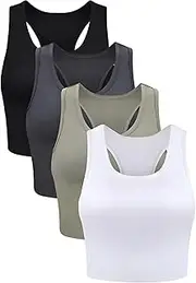 [SIGONE] 4 Piece Crop Top for Women Top Cotton Tank Top Open Back Sleeveless Sports Training Top Yoga Top Black