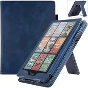 Jarttarn Leather Case Compatible with Kindle Paperwhite 12th Generation 7'' 2024 E-Reader Case, Lightweight Cover with Hand Support Bracket, Wristband, and Pen Slot (Blue)